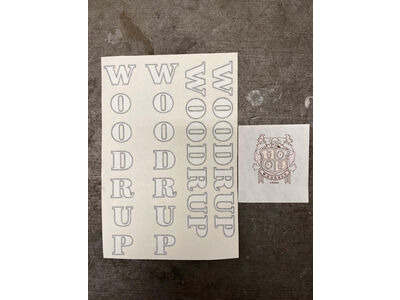 Woodrup Cycles Decal set  White/Black outline  click to zoom image