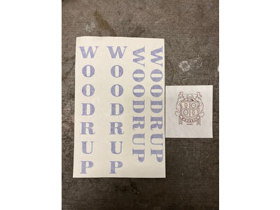Woodrup Cycles Decal set  Blue/White outline  click to zoom image